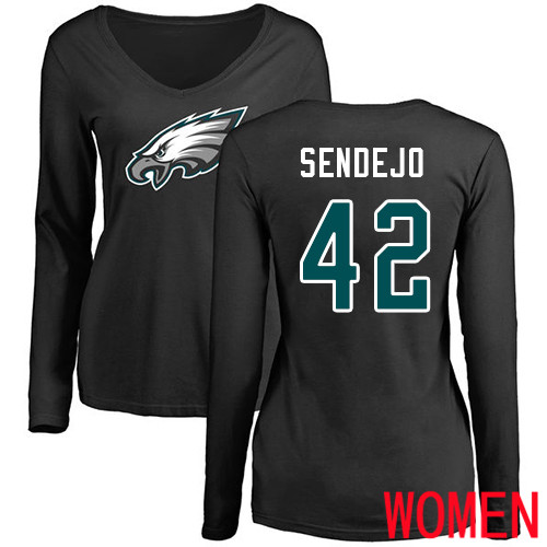 Women NFL Philadelphia Eagles #42 Andrew Sendejo Black Name and Number Logo Slim Fit Long Sleeve->philadelphia eagles->NFL Jersey